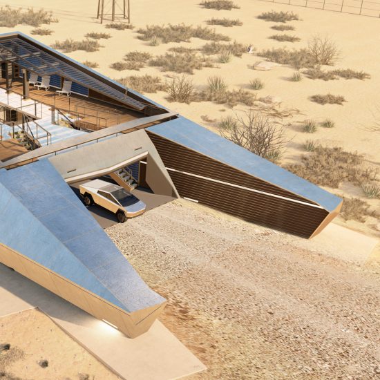 Cyberhouse designed by Modern House Architecture & Design for Cybertruck-driving apocalypse survivors