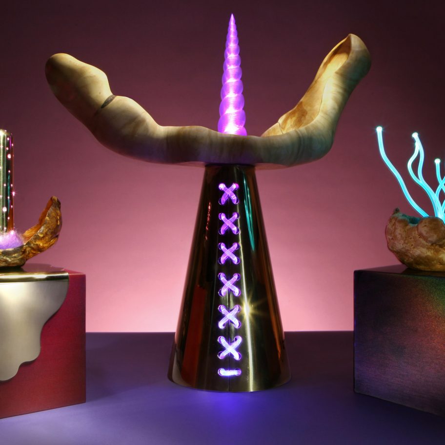 Aia Jüdes merges tree outgrowths with fibre optics for flamboyant lamps