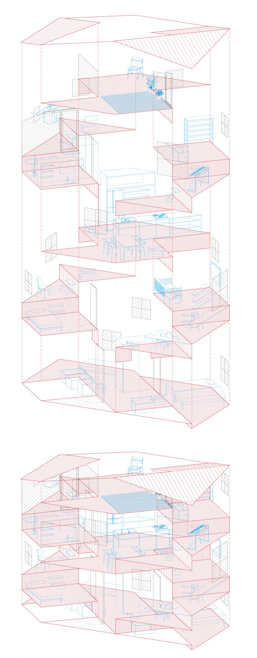 House in Takatsuki by Tato Architects axonometric