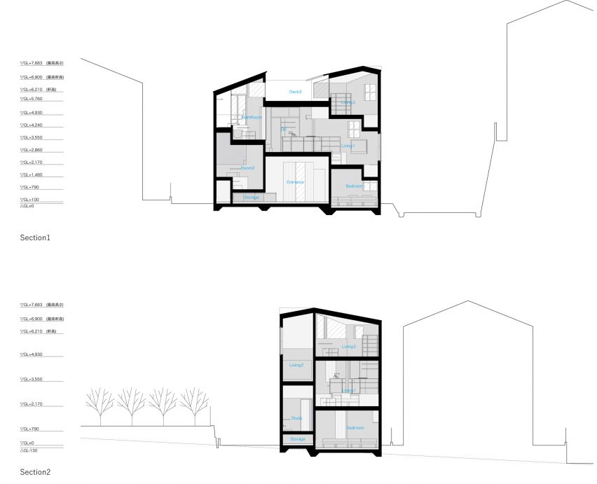 House in Takatsuki by Tato Architects sections