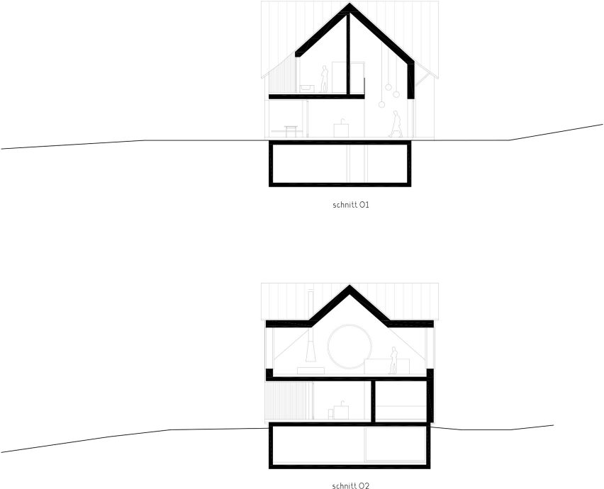 House with Three Eyes by Innauer-Matt Architekten sections