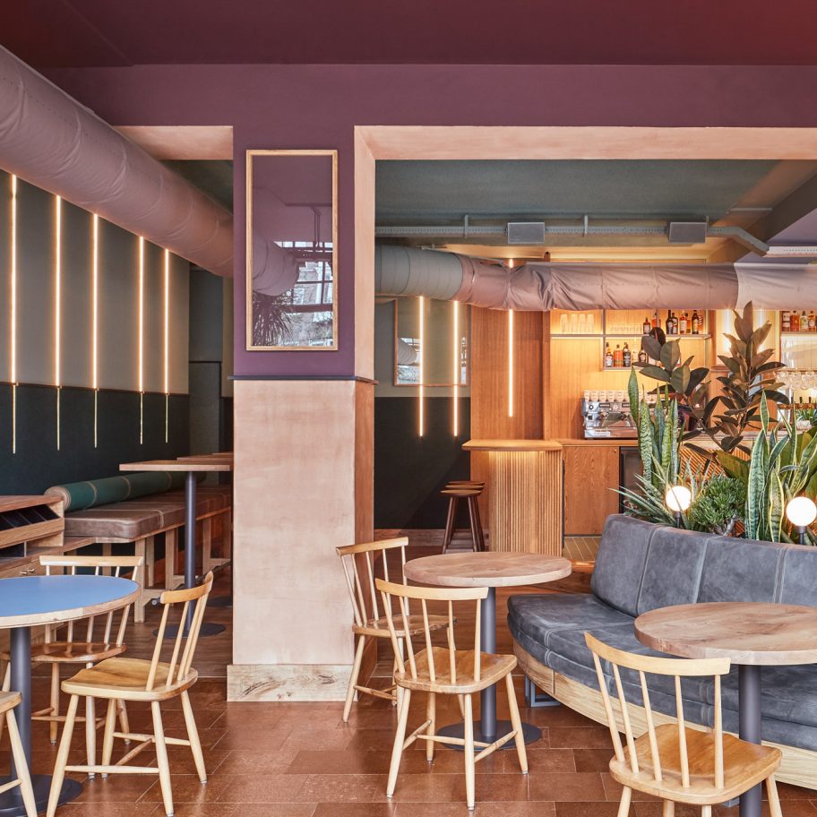 Amsterdam’s Karavaan restaurant has colourful interiors by Studio Modijefsky