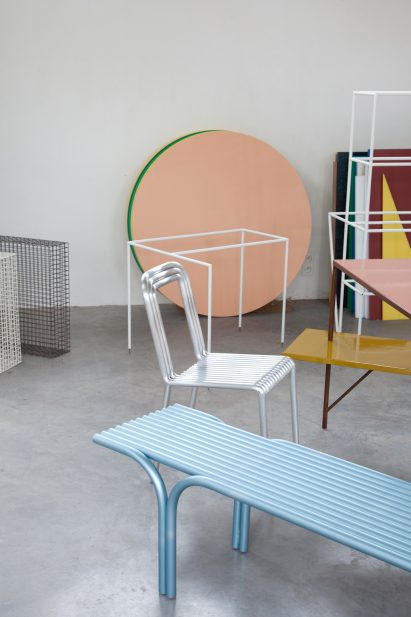 Muller Van Severen construct furniture series from rows of aluminium tubes