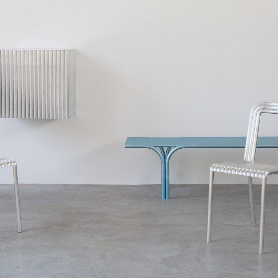 Muller Van Severen construct furniture series from rows of aluminium tubes