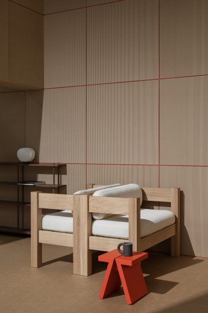 Atelier Alba's Block sofa contrasts geometric frame with rounded cushions