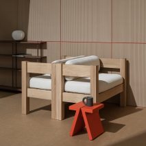 Atelier Alba's Block sofa contrasts geometric frame with rounded cushions