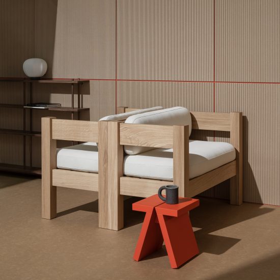 Atelier Alba's Block sofa contrasts geometric frame with rounded cushions