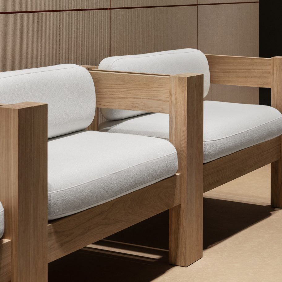 Atelier Alba's Block sofa contrasts geometric frame with rounded cushions