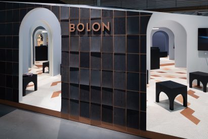 Snarkitecture's stall for Bolon at Stockholm Furniture Fair 2020