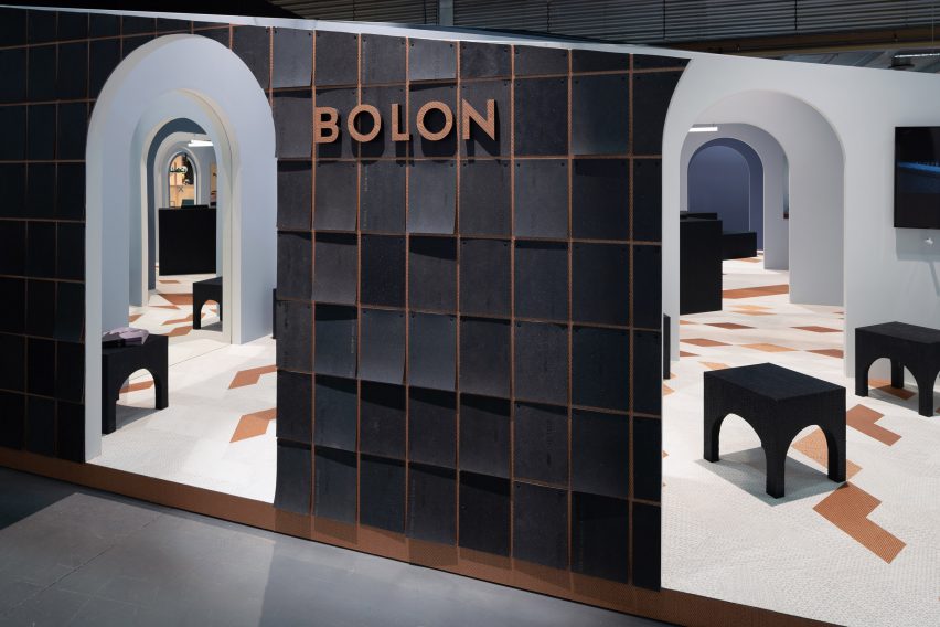 Snarkitecture's stall for Bolon at Stockholm Furniture Fair 2020