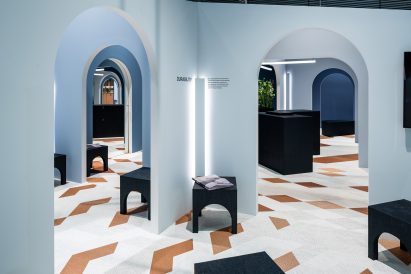 Snarkitecture's stall for Bolon at Stockholm Furniture Fair 2020