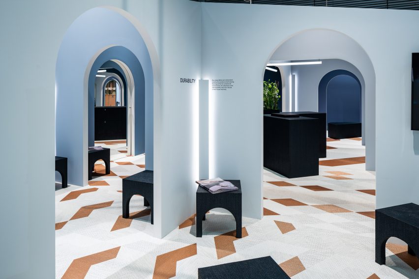 Snarkitecture's stall for Bolon at Stockholm Furniture Fair 2020