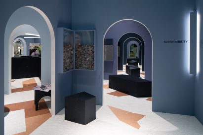 Snarkitecture's stall for Bolon at Stockholm Furniture Fair 2020