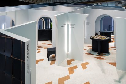 Snarkitecture's stall for Bolon at Stockholm Furniture Fair 2020