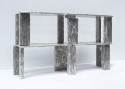 Plasticiet stretches recycled plastic like taffy for Mother of Pearl furniture