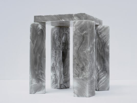 Plasticiet stretches recycled plastic like taffy for Mother of Pearl furniture