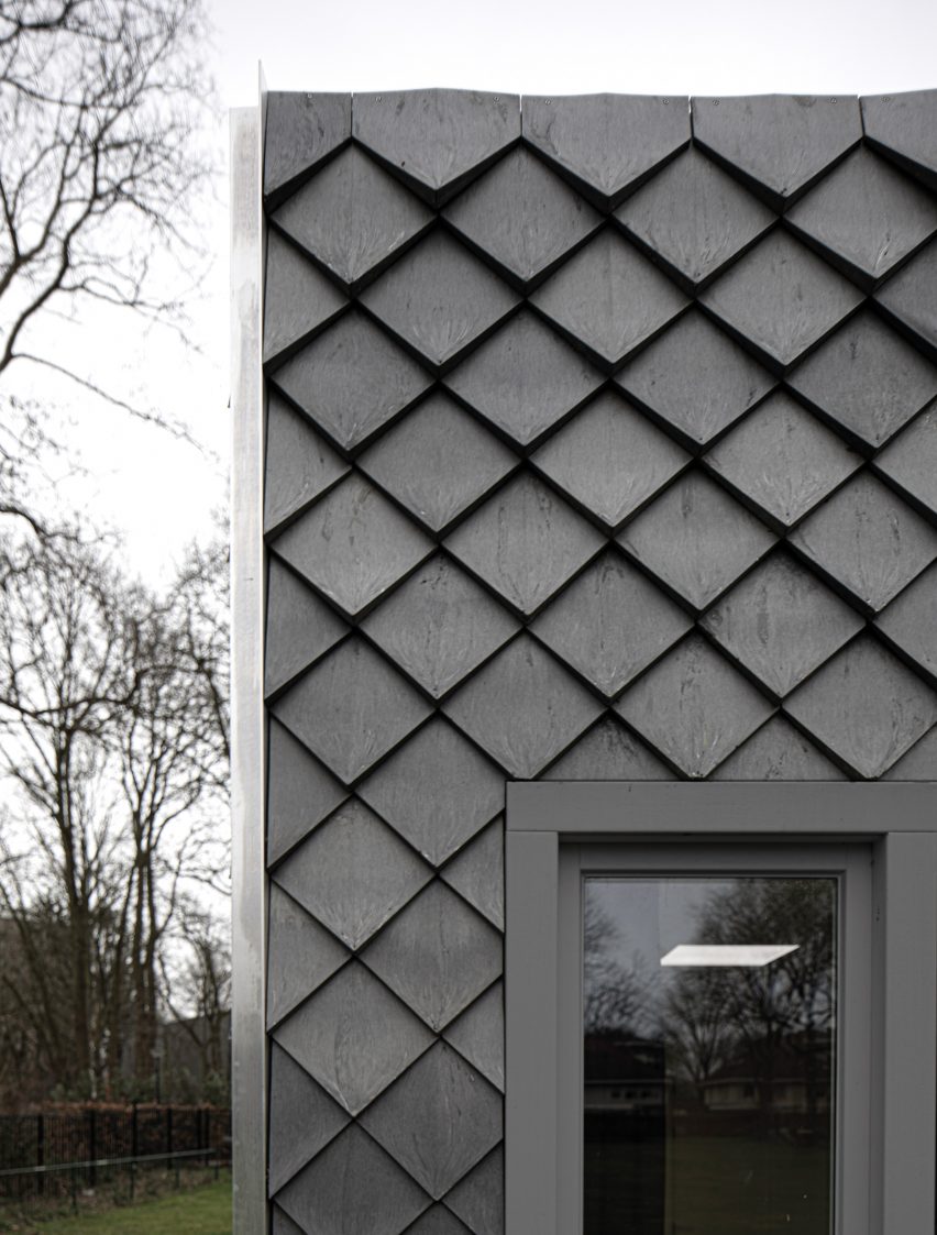 Overtreders W and Bureau SLA Music Pavilion at Sint-Oelbert Gymnasium with Pretty Plastic cladding by Overtreders W and Bureau SLA