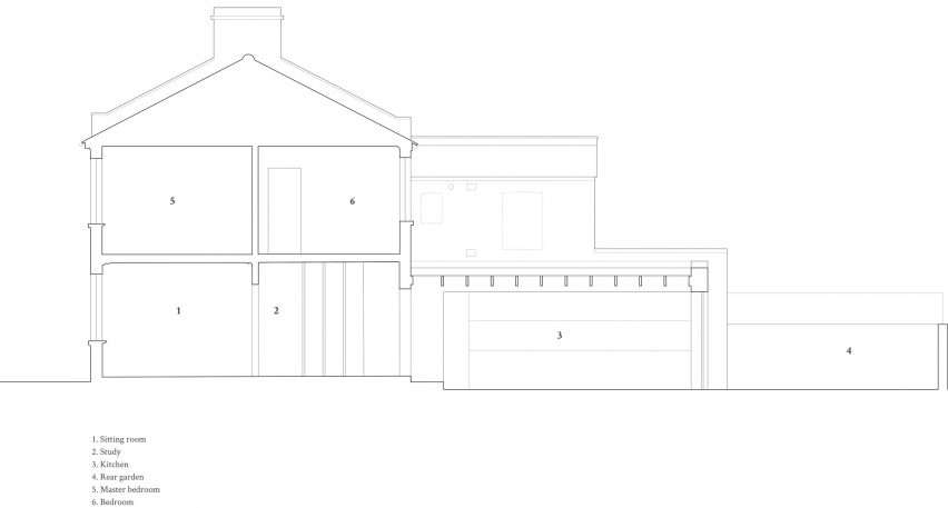 Vestry Road house extension by Oliver Leech Architects section