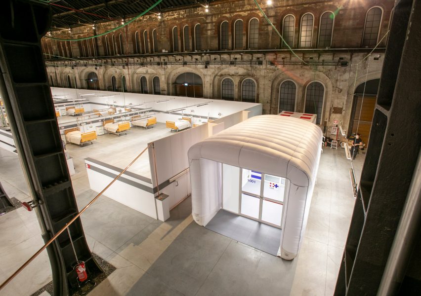 A two-bed intensive care unit within a shipping container, designed by Italian architects Carlo Ratti and Italo Rota, has been built at a hospital in Turin and is being used to treat patients fighting the coronavirus. Named Connected Units for Respiratory Ailments – or CURA, which is the latin word for cure – the intensive care pod was installed to increase intensive care unit (ICU) capacity in northern Italy. Designed by Ratti and Rota to treat two patients requiring intensive care, the unit has been installed at a temporary hospital built within the Officine Grandi Riparazioni complex in central Turin. The first patient was admitted earlier this week on 19 April.   Connected Units for Respiratory Ailments (CURA) intensive care  shipping-container pod by Carlo Ratti and Italo Rota   Built within a 6.1-metre-long shipping container, the intensive care pod contains two beds along with ventilators, monitors, intravenous fluid stands and syringe drivers. According to Ratti the pods combine the benefits of tents with permanent isolation wards as it has a ventilation system that generates negative pressure – a common technique used in hospitals to prevent contaminated air from escaping. The designers say the unit has been designed to comply with Airborne Infection Isolation Rooms (AIIRs) standards. "CURA strives to be as fast to be mounted as a hospital tent, but as safe as a regular isolation ward to work in, thanks to the comprehensive biocontainment equipment," said the designers.   The pod  It is extractor creates indoor negative pressure to comply with the standards of Airborne Infection Isolation Rooms. Two glass windows carved on the opposite sides of the containers are meant for doctors to always get a sense of the status of patients both inside and outside the pods. Also, this would potentially allow external visitors to get closer to their relatives in a safer and more humane setting.   "CURA aims to improve the efficiency of the existing design solutions of field hospitals, producing a compact ICU pod that is quick-to-deploy and safe to work in for medical professionals." The pod in Turin is the first CURA pod to be built, but further units are already under construction in other parts of the world including the UAE and Canada. CURA has been developed as an open-source project, with its tech specs, drawings and design materials made accessible for everyone online on https://curapods.org/open-source-files.   The pods are designed to work as single units, as the one in Turin is set up, or combined to create larger field hospitals.   Photography is by Max Tomasinelli. Project credits: Design and innovation: CRA-Carlo Ratti Associati with Italo Rota Medical engineering: Humanitas Research Hospital Medical consultancy: Policlinico di Milano Master planning, design, construction and logistics support services: Jacobs Research: MIT Senseable City Lab Visual identity & graphic design: Studio FM milano Digital media: Squint/Opera Safety and certifications: IEC Engineering Logistics: Alex Neame of Team Rubicon UK MEP engineering: Ivan Pavanello of Projema Medical consultancy: Maurizio Lanfranco of Ospedale Cottolengo Medical equipment supply: Philips Painting products: Gruppo Boero Support: World Economic Forum Covid-19 Action Platform, and Cities, Infrastructure and Urban Services Platform