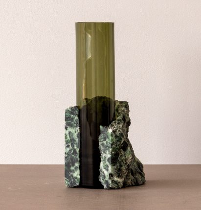 Studio EO's marble and glass Drill Vases are "part chaos and part control"