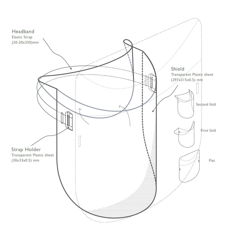 Origami face shield by the University of Cambridge's Centre for Natural Material Innovation and University of Queensland's Folded Structures Lab