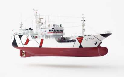 Nendo adorns Shofukumaru longliner boat with graphic patterns to recall life on land