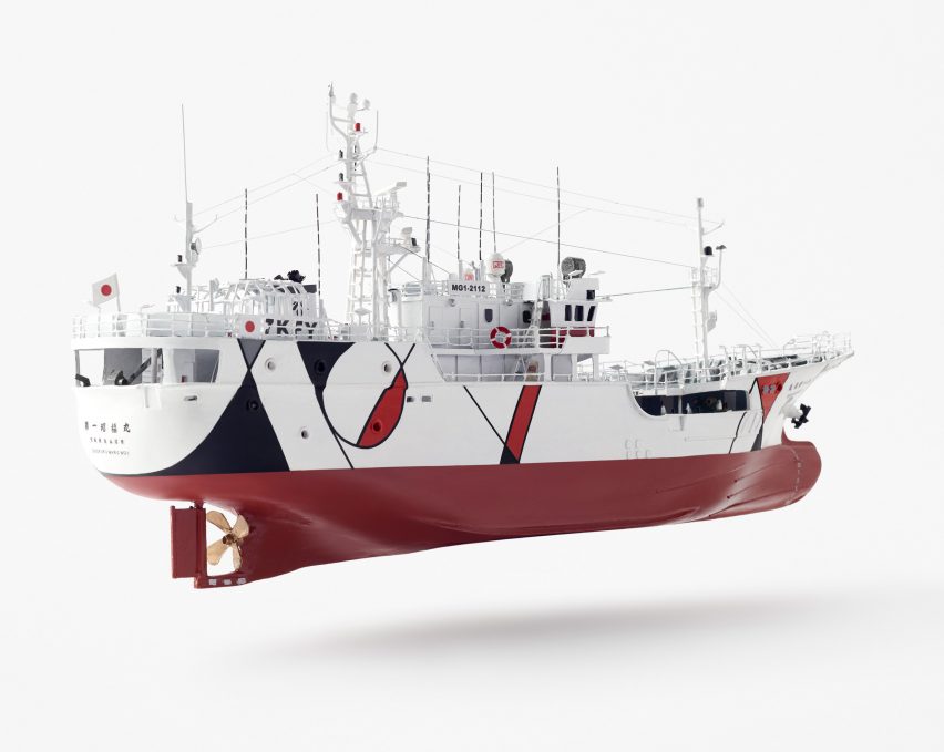 Nendo adorns Shofukumaru longliner boat with graphic patterns to recall life on land