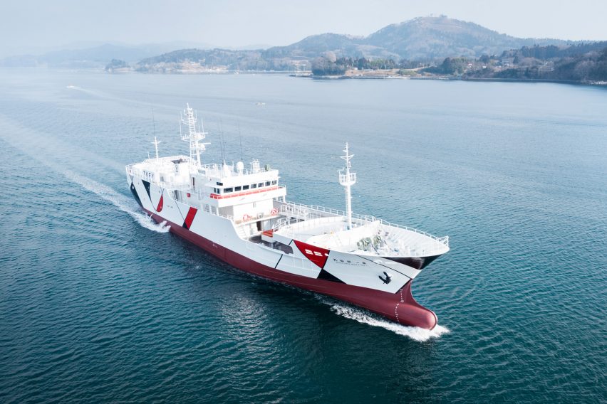 Nendo adorns Shofukumaru longliner boat with graphic patterns to recall life on land