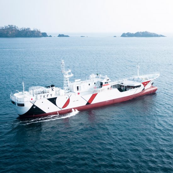 Nendo adorns Shofukumaru longliner boat with graphic patterns to recall life on land
