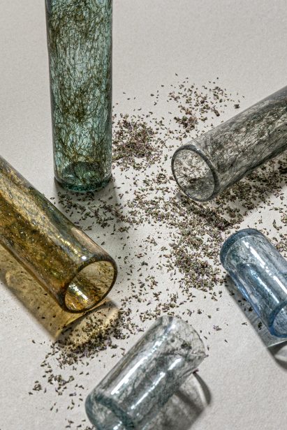 T Sakhi infuses Murano glass with metal wires for Tasting Threads glassware