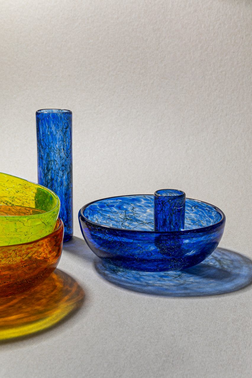 T Sakhi infuses Murano glass with metal wires for Tasting Threads glassware