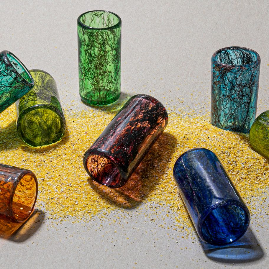 T Sakhi infuses Murano glass with metal wires for Tasting Threads glassware