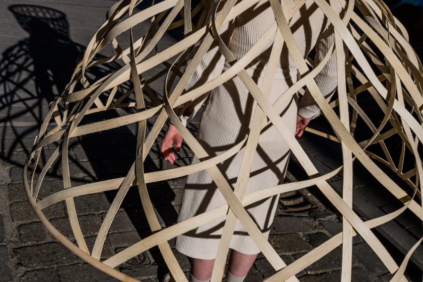 Livable's Well-Distance-Being project uses wearable rattan cages to aid social distancing