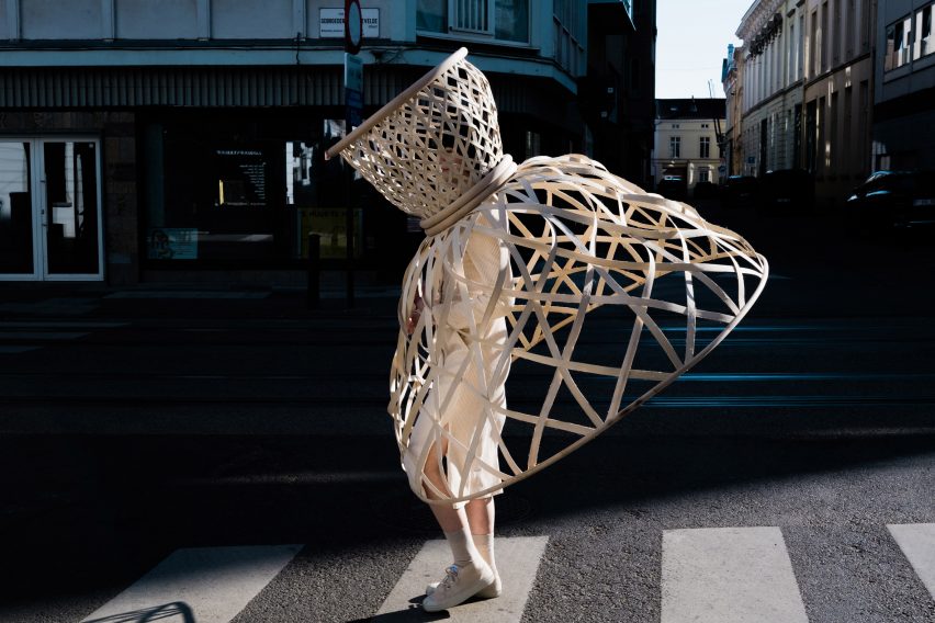 Livable's Well-Distance-Being project uses wearable rattan cages to aid social distancing
