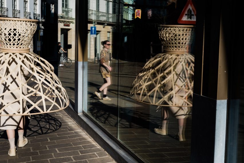 Livable's Well-Distance-Being project uses wearable rattan cages to aid social distancing