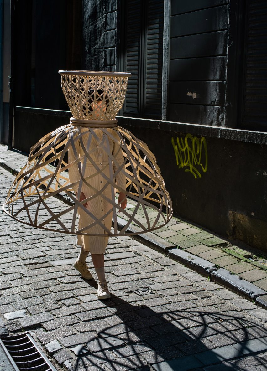 Livable's Well-Distance-Being project uses wearable rattan cages to aid social distancing