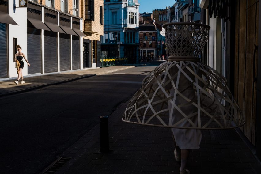 Livable's Well-Distance-Being project uses wearable rattan cages to aid social distancing