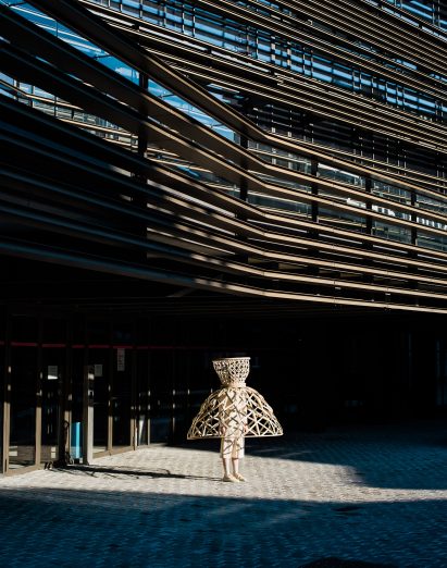 Livable's Well-Distance-Being represents social distancing as wearable rattan cages