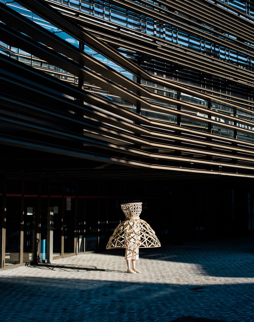 Livable's Well-Distance-Being project uses wearable rattan cages to aid social distancing