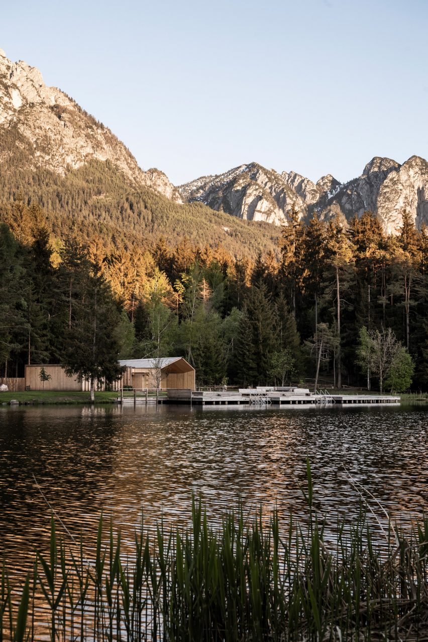 Cafe and changing room alongside Völser Weiher Lake in South Tyrol by Network of Architecture