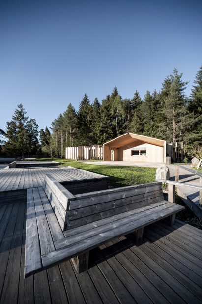 Cafe and changing room alongside Völser Weiher Lake in South Tyrol by Network of Architecture