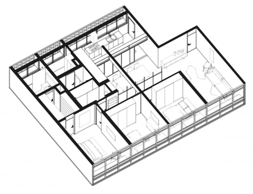 308 S Apartment by BLOCO Arquitetos Floor Plan