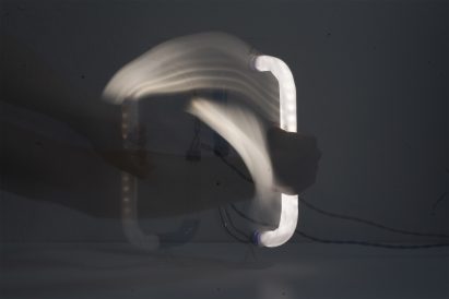 Tubular Circuiti Liquidi lamp uses blue liquid to activate light