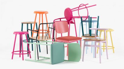 Division Twelve creates powder-coated bent-metal furniture for the contract market that comes in an array of bright colours