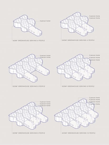Eliza Hague designs inflatable origami-like "greenhouse villages" from bamboo and shellac