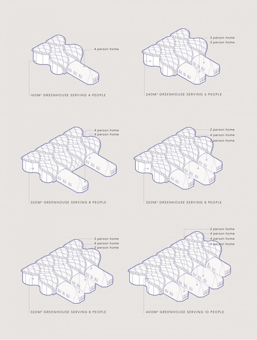 Eliza Hague designs inflatable origami-like "greenhouse villages" from bamboo and shellac