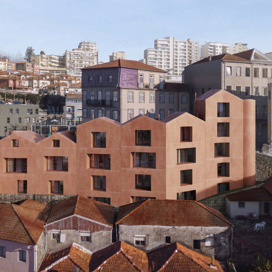 Caiano Morgado Arquitectos designs red-concrete housing in Vila Nova de Gaia