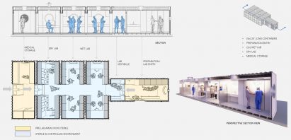 D-Tec shipping-container coronavirus-testing centres by Grimshaw and SG Blocks for Osang