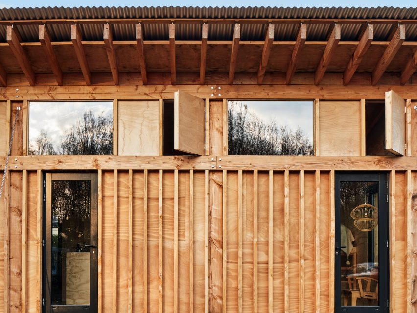 Exposed timber cabin in Drenthe, the Netherlands, by Crafted Works