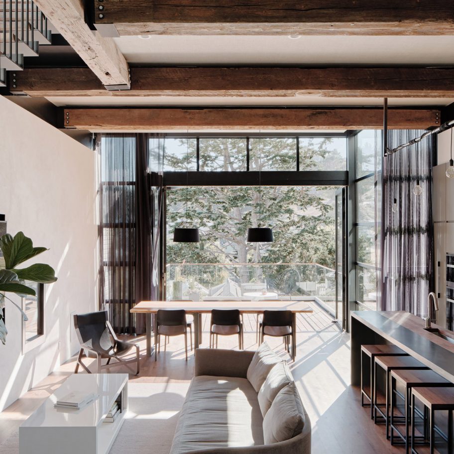 Black gridded windows form Valley Street house extension in San Francisco